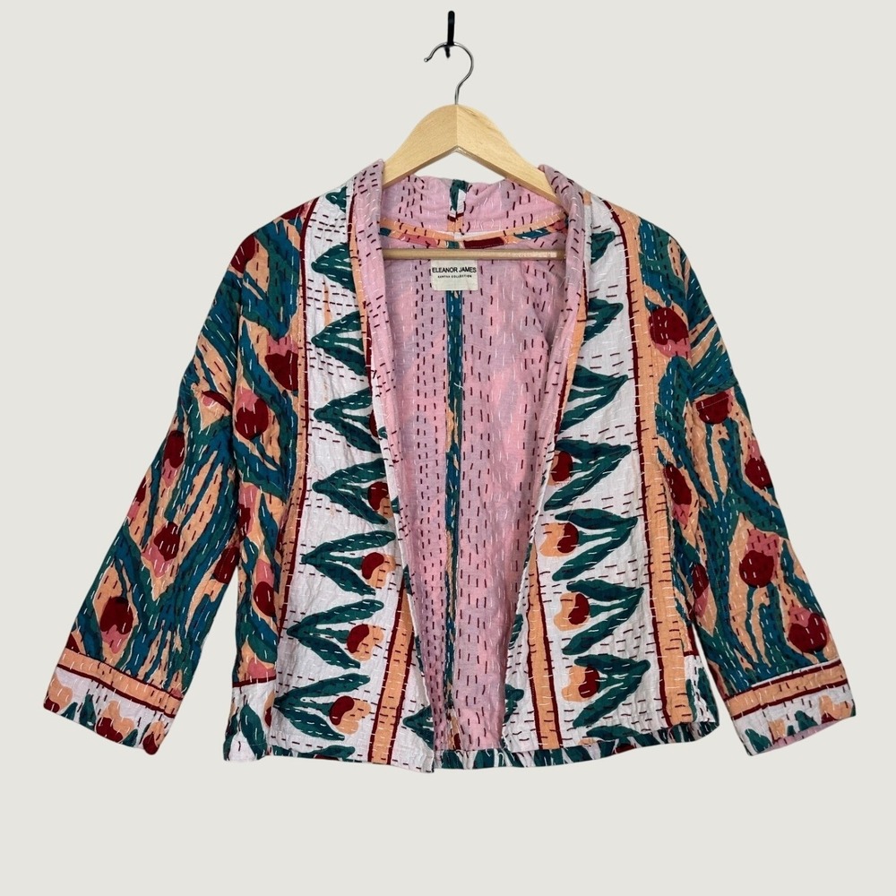 Eleanor James Kantha Jacket Cotton XS/S Multicolor Floral Quilted Boho Country